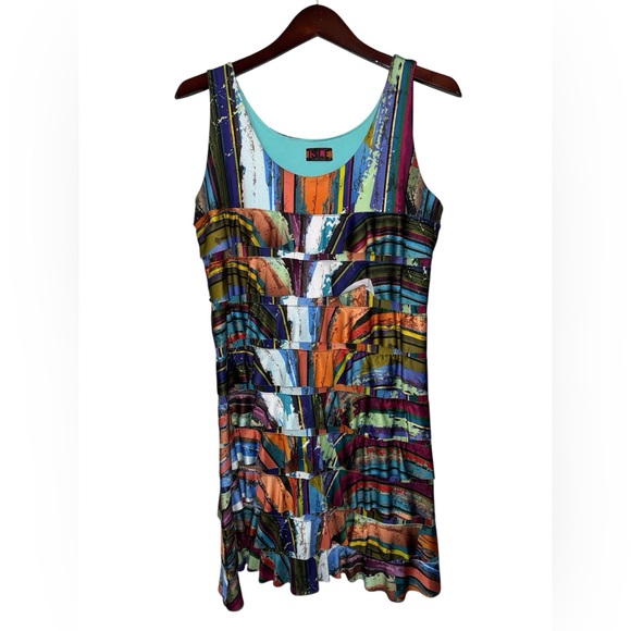 Isle By Melis Kozan Dresses & Skirts - ISLE by Melis Kozan Multicolor Abstract Ruffle Dress Size XL Made in Turkey
